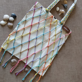 bolso de lino de colores de macrame
